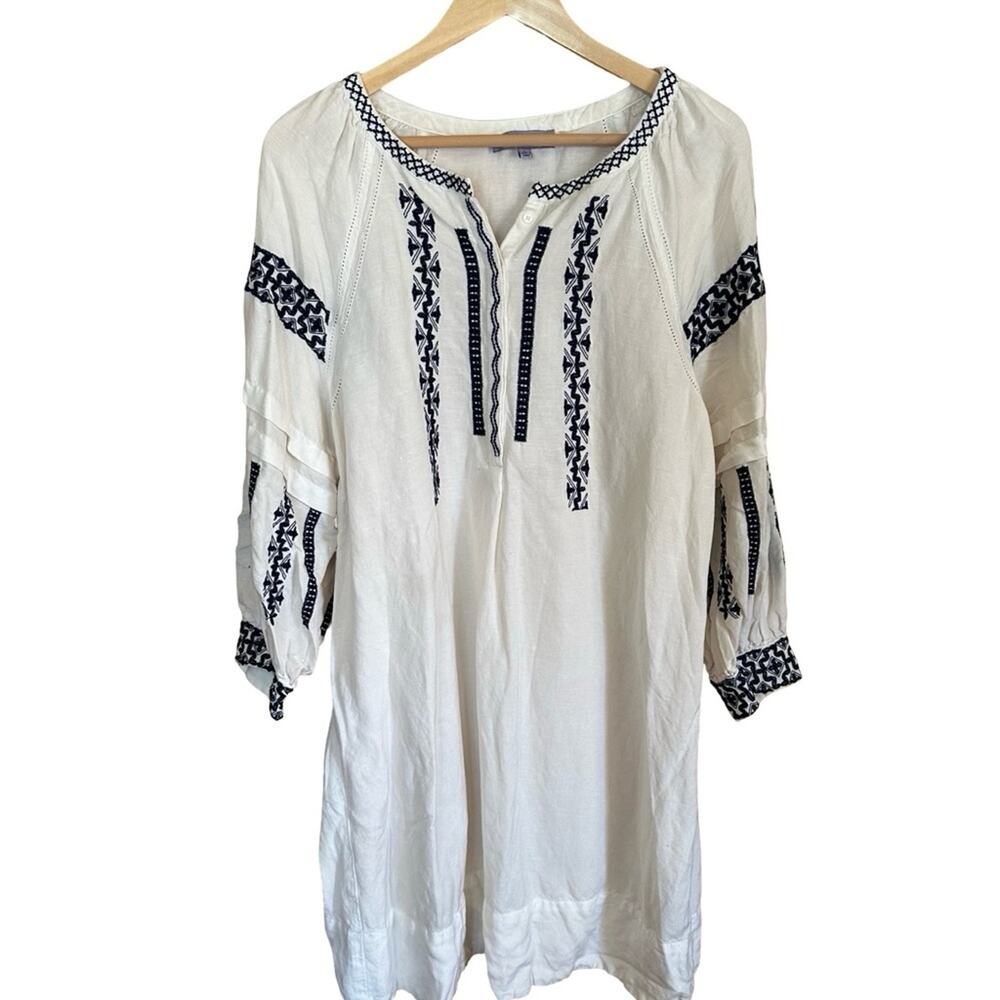 Premise Linen Blend Embroidered Peasant Kaftan Boho Dress Sz L